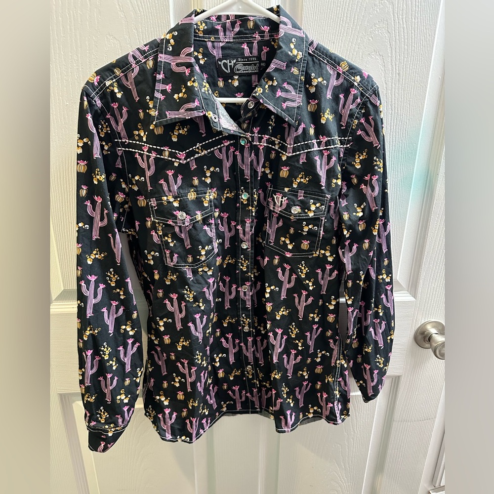 Cowgirl hardware purple cactus button up